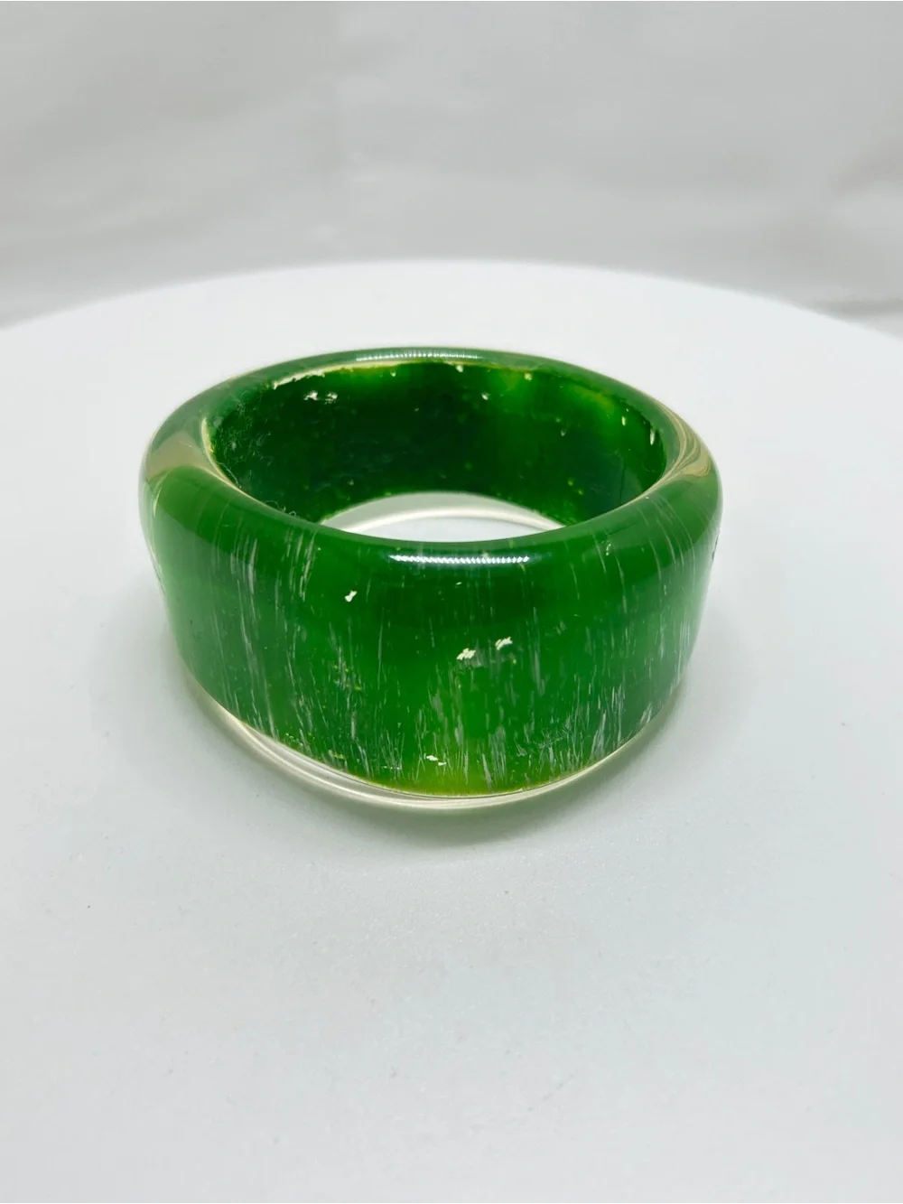 Vintage Green And Silver Asymmetrical Chunky Lucite Bangle Bracelet - Picture 5 of 6